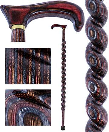 American Woodcrafter Natural Red Colortone Spiral Rope Derby Handle Walking Cane With laminate Birchwood Shaft