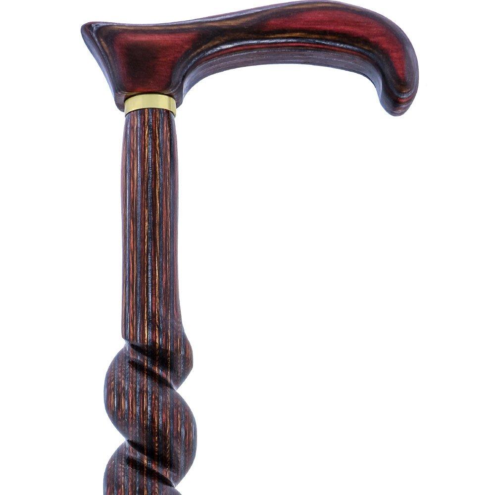 American Woodcrafter Natural Red Colortone Spiral Rope Derby Handle Walking Cane With laminate Birchwood Shaft