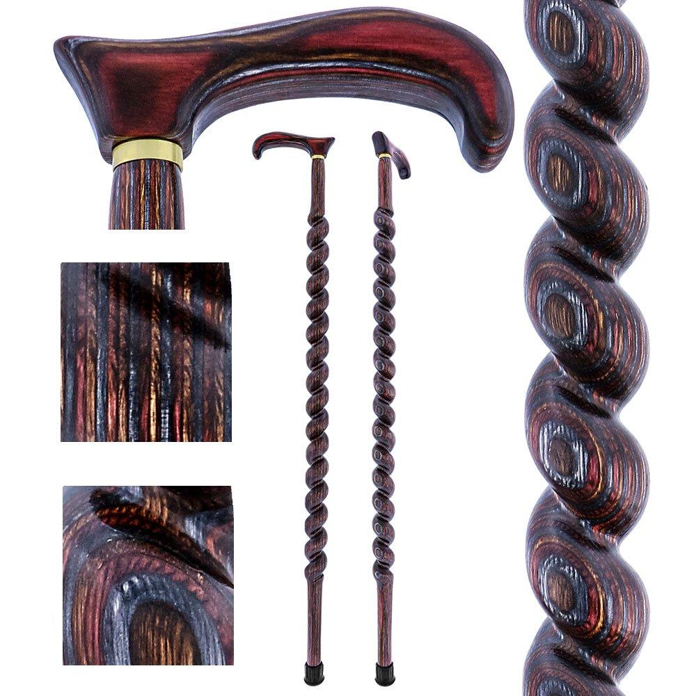 American Woodcrafter Natural Red Colortone Spiral Rope Derby Handle Walking Cane With laminate Birchwood Shaft