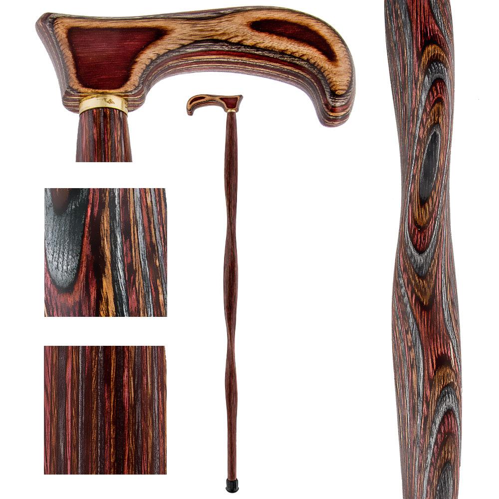 American Woodcrafter Natural Red Colortone Twist Derby Handle Walking Cane With Laminate Birchwood Shaft