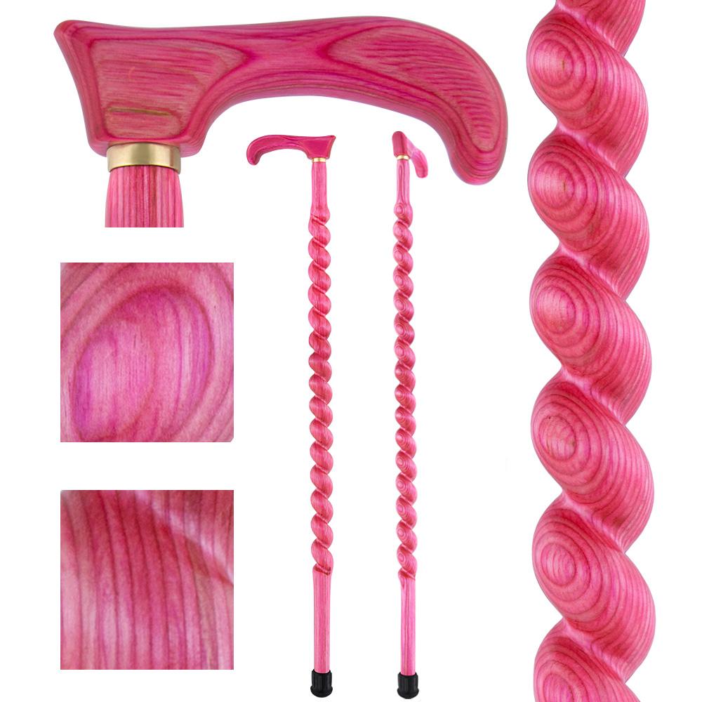 American Woodcrafter Pink Colortone Classic Rope Twist Derby Handle Walking Cane With laminate Birchwood Shaft