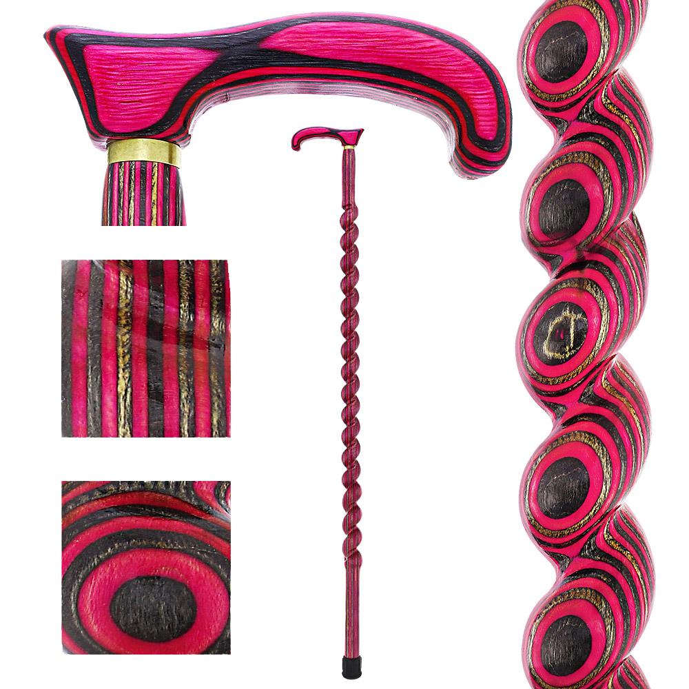 American Woodcrafter Pink & Grey Colortone Classic Rope Twist Derby Handle Walking Cane With laminate Birchwood Shaf