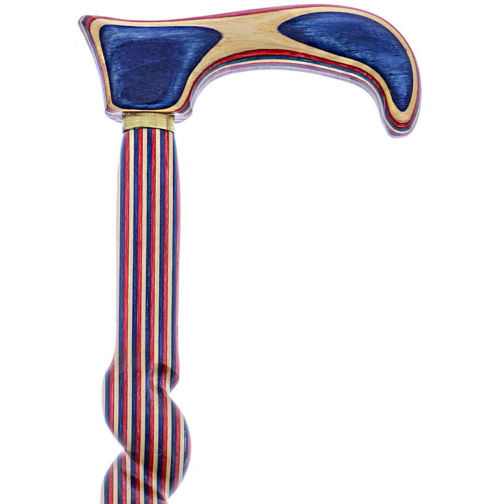 American Woodcrafter Red White & Blue Colortone Classic Rope Twist Derby Handle Walking Cane With laminate Birchwood Shaf