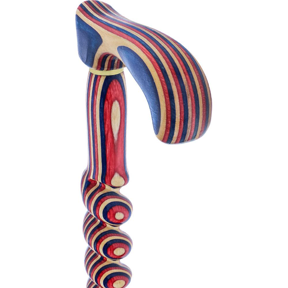 American Woodcrafter Red White & Blue Colortone Classic Rope Twist Derby Handle Walking Cane With laminate Birchwood Shaf