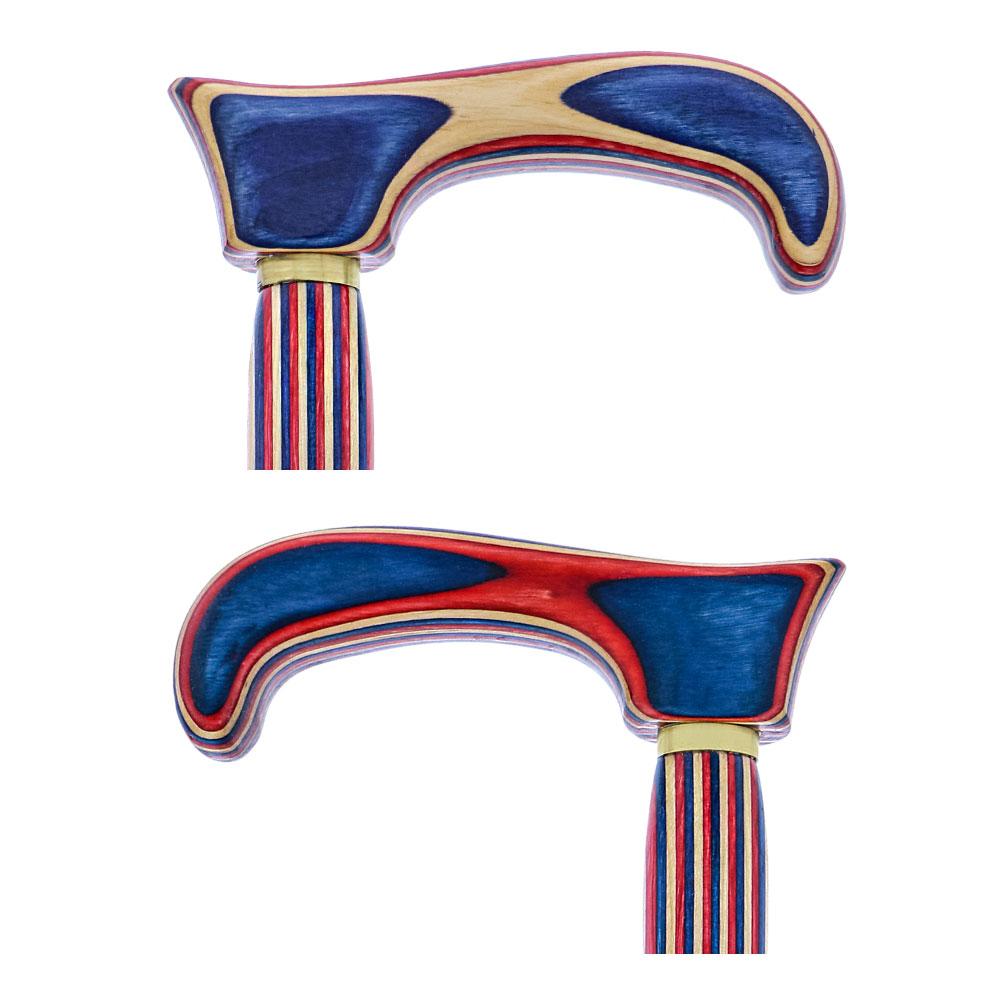 American Woodcrafter Red White & Blue Colortone Classic Rope Twist Derby Handle Walking Cane With laminate Birchwood Shaf