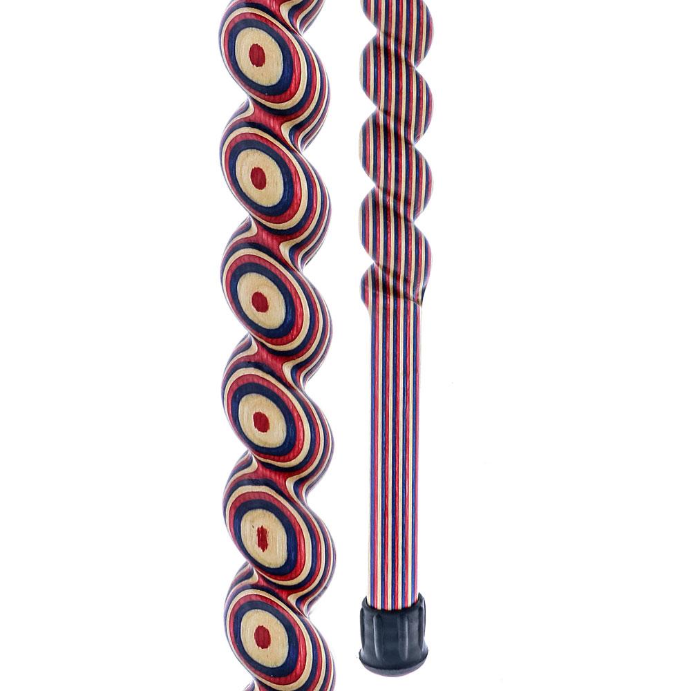 American Woodcrafter Red White & Blue Colortone Classic Rope Twist Derby Handle Walking Cane With laminate Birchwood Shaf