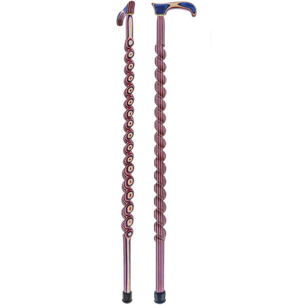 American Woodcrafter Red White & Blue Colortone Classic Rope Twist Derby Handle Walking Cane With laminate Birchwood Shaf