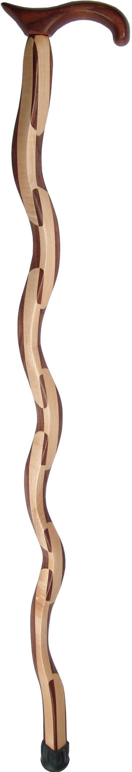 an American Woodcrafter Walnut and Maple Exotic Bend Derby Handle Walking Cane With Walnut and Maple Wood Shaft