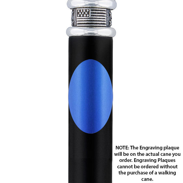 Custom Cane Engraving - Oval Blue Anodized Aluminum
