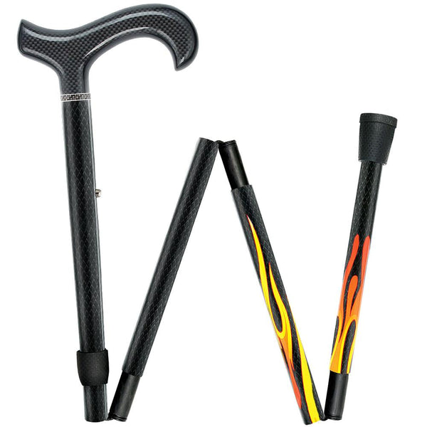 Carbon Canes House Flame Derby Walking Cane With Folding, Adjustable Carbon Fiber Shaft