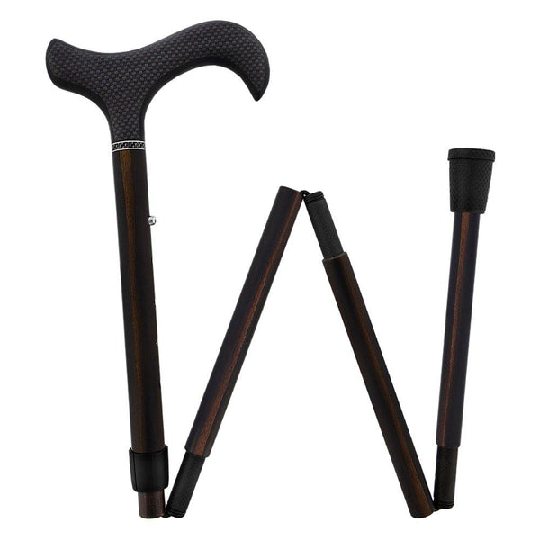 Carbon Canes Exotic Macassar Ebony Wood Wrapped Adjustable & Folding Derby Carbon Fiber Walking Cane