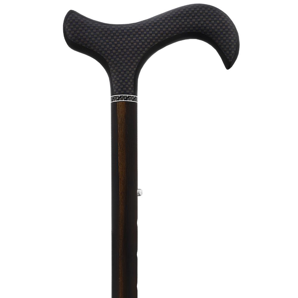 Carbon Canes Exotic Macassar Ebony Wood Wrapped Adjustable & Folding Derby Carbon Fiber Walking Cane