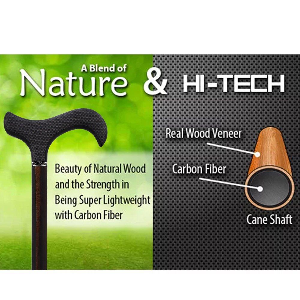 Carbon Canes Exotic Macassar Ebony Wood Wrapped Derby Carbon Fiber Walking Cane