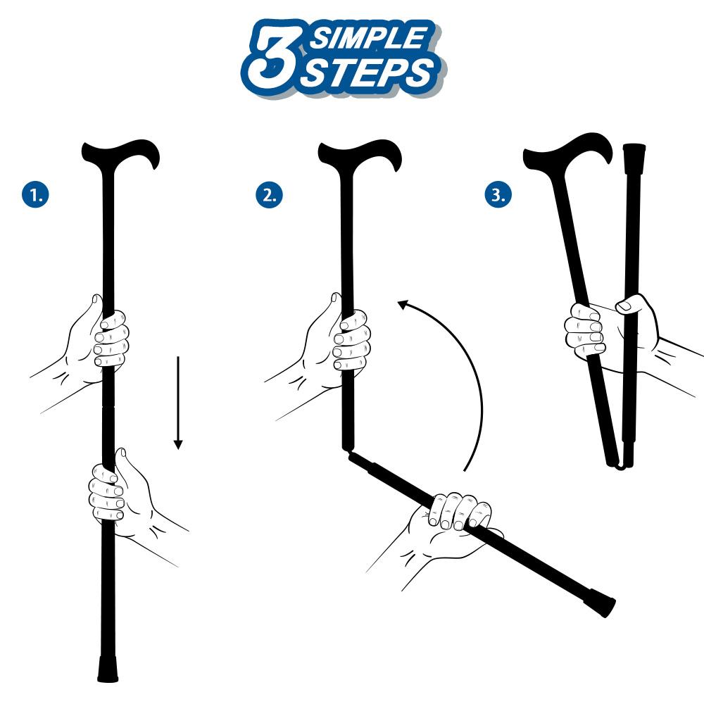 Carbon Canes Folding Triple Wound Carbon Fiber Black Derby 2-piece Walking Cane