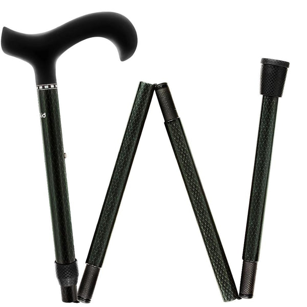 Green Triple Wound Adjustable Folding Derby Carbon Fiber Walking