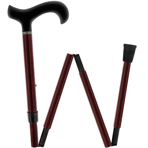 Carbon Canes Mahagony Red Triple Wound Derby Walking Cane With Adjustable Folding Carbon Fiber Shaft and Collar