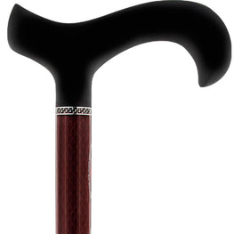 Carbon Canes Mahagony Red Triple Wound Derby Walking Cane With Adjustable Folding Carbon Fiber Shaft and Collar