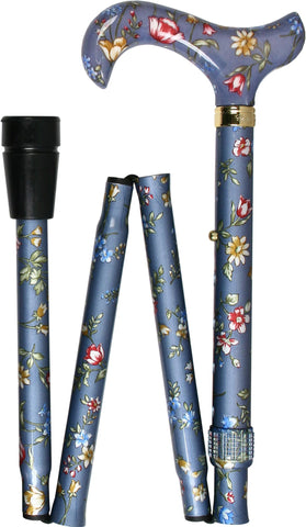 Classic Canes Blue Skies Folding Adjustable Derby Walking Cane With Aluminum Shaft and Brass Collar