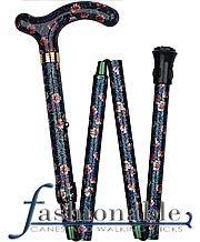 Classic Canes Green and Blue Floral, Derby Walking Cane with Floral Design Adjustable, Folding Aluminum Shaft and