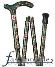 Classic Canes Green Floral, Derby Walking Cane with Floral Design Adjustable, Folding Aluminum Shaft and Bras