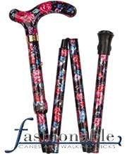 Classic Canes Pink and Black Floral, Derby Walking Cane with Floral Design Adjustable, Folding Aluminum Shaft and