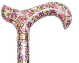 Classic Canes Pink and Purple Floral Folding Derby Walking Cane With Adjustable Aluminum Shaft and Brass Collar