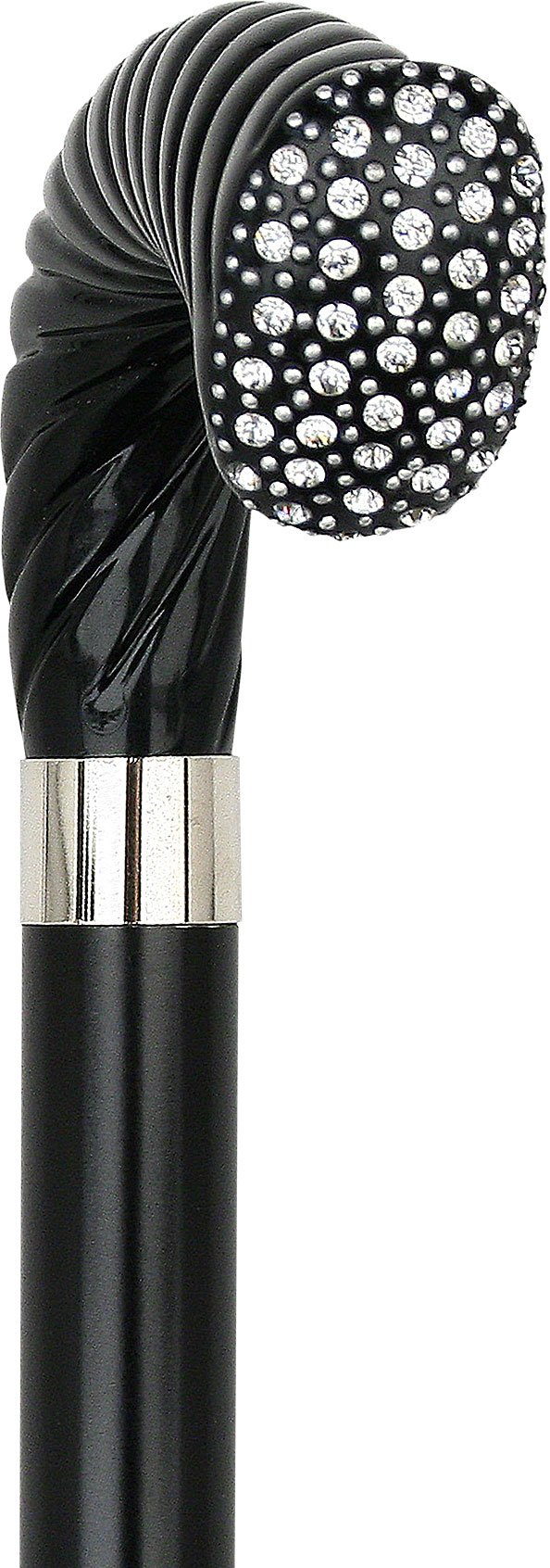 Classic Canes Rhinestone Opera Handle Walking Cane With Black Beechwood Shaft and Silver Collar