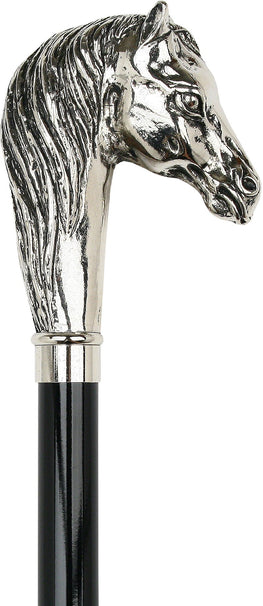Classic Canes Silver Plated Horse Handle Walking Cane With Black Beechwood Shaft