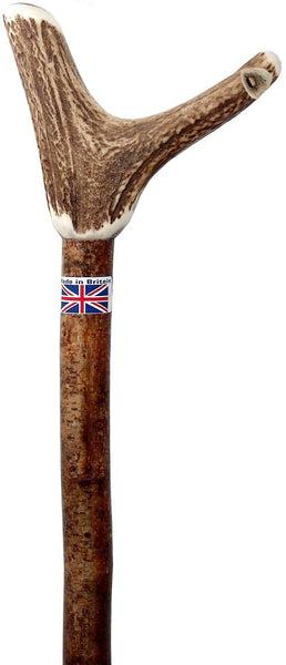 Classic Canes Staghorn Thumbstick Hiking Staff With Whistle-Hazel Shaft