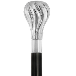 Comoys Elegant Swirl Knob Nickel Plated Handle Italian Handle Cane w/ Custom Shaft & Collar