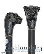 Comoys Black Cat Knob Handle Walking Stick With Black Beechwood Shaft and Silver Collar