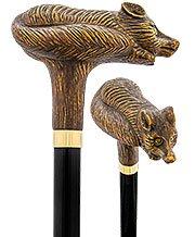 Comoys Brown Fox Walking Cane with Black Beechwood Shaft