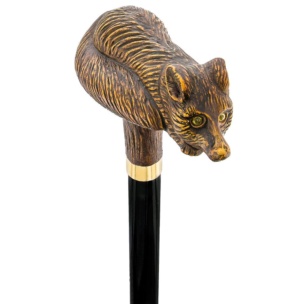 Comoys Brown Fox Walking Cane with Black Beechwood Shaft