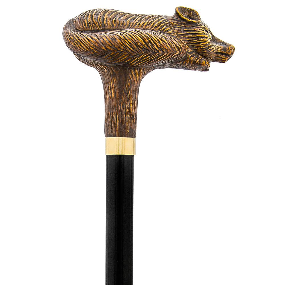 Comoys Brown Fox Walking Cane with Black Beechwood Shaft
