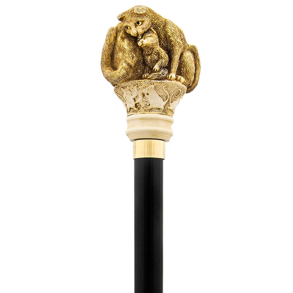 Comoys Cats n' Mice In Harmony Walking Cane with Black Beechwood Shaft