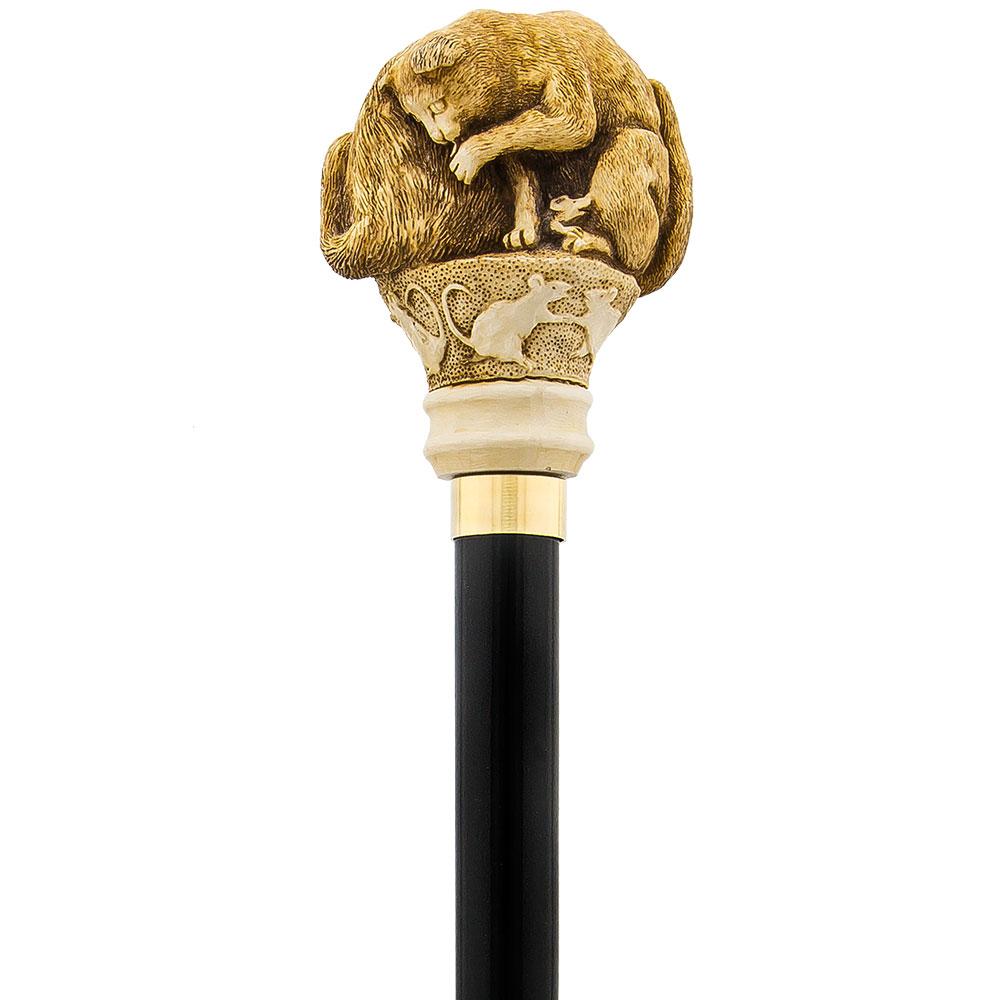 Comoys Cats n' Mice In Harmony Walking Cane with Black Beechwood Shaft