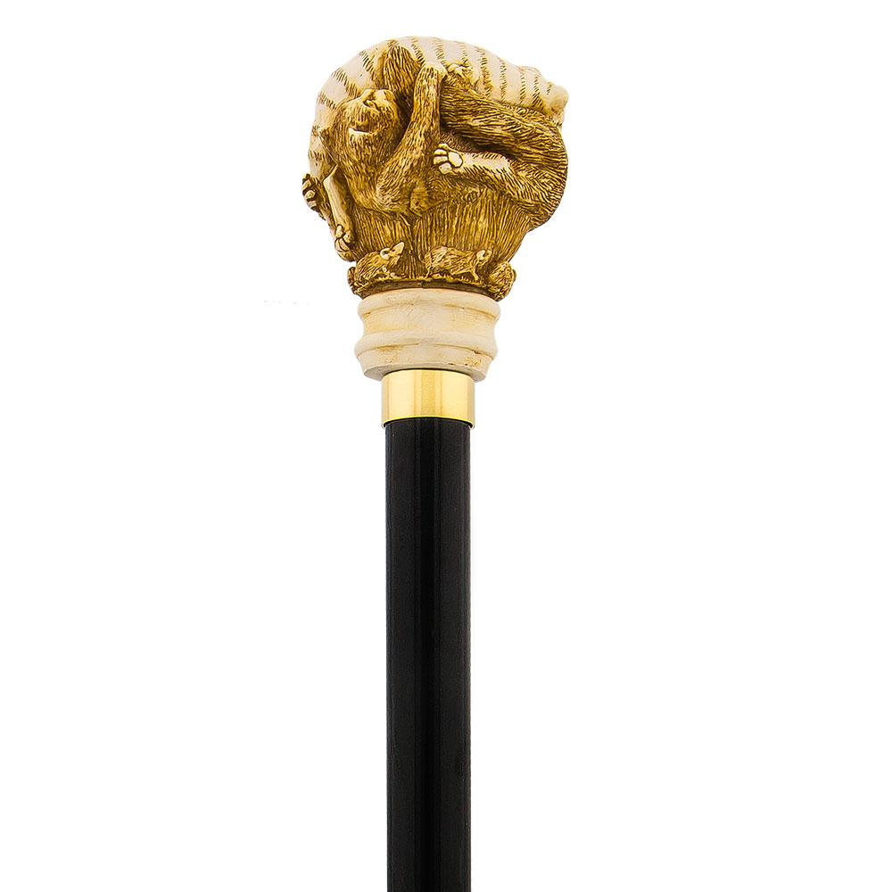 Comoys Cats n' Mice Sleepy Time Walking Cane with Black Beechwood Shaft