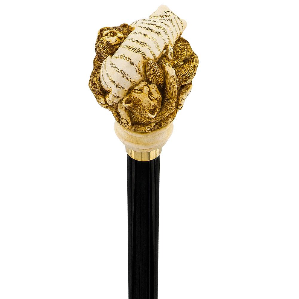 Comoys Cats n' Mice Sleepy Time Walking Cane with Black Beechwood Shaft