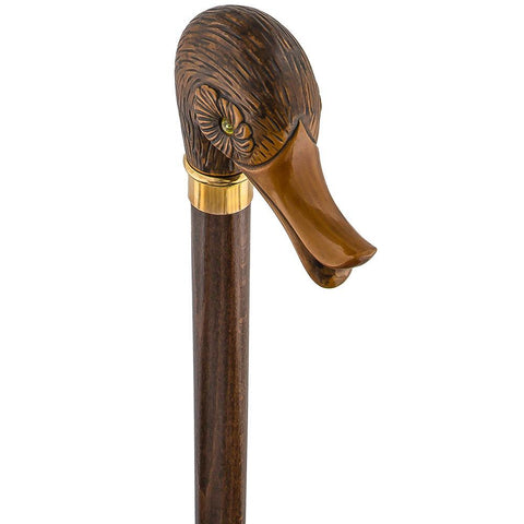 Comoys Duck Head With Curled Beak Walking Cane w/ Beechwood Shaft and Brass Collar