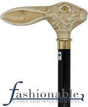 Comoys Faux Ivory Rabbit T Handle Walking Cane With Black Beechwood Shaft and Brass Collar