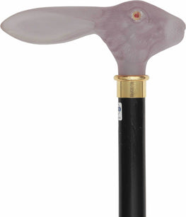 Comoys Frosted Lucite Rabbit T Handle Walking Cane With Black Beechwood Shaft and Brass Collar