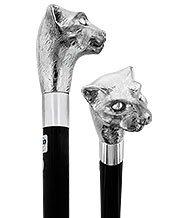 Comoys Silver Plated Cat Head Walking Stick With Black Beechwood Shaft and Silver Collar