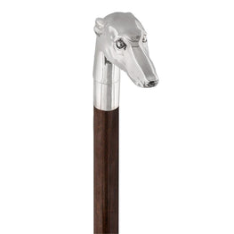 Comoys Silver Plated Greyhound L Handle Walking Cane w/ Beechwood Shaft and Silver Collar