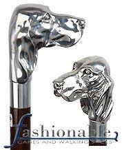 Comoys Silver Plated Hound Handle Walking Stick With Beechwood Shaft and Silver Collar