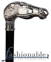 Comoys Silver Plated Race Horse T Handle Walking Cane With Black Beechwood Shaft and Silver Collar