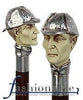 Comoys Silver Plated and Faux Ivory Sherlock Holmes Knob Handle Walking Stick With Beechwood Shaft