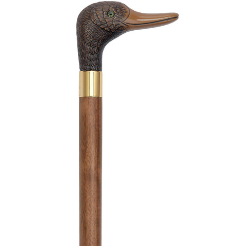 Comoys Brown Mallard Duck Head-talian Handle Cane w/ Custom Shaft and Collar