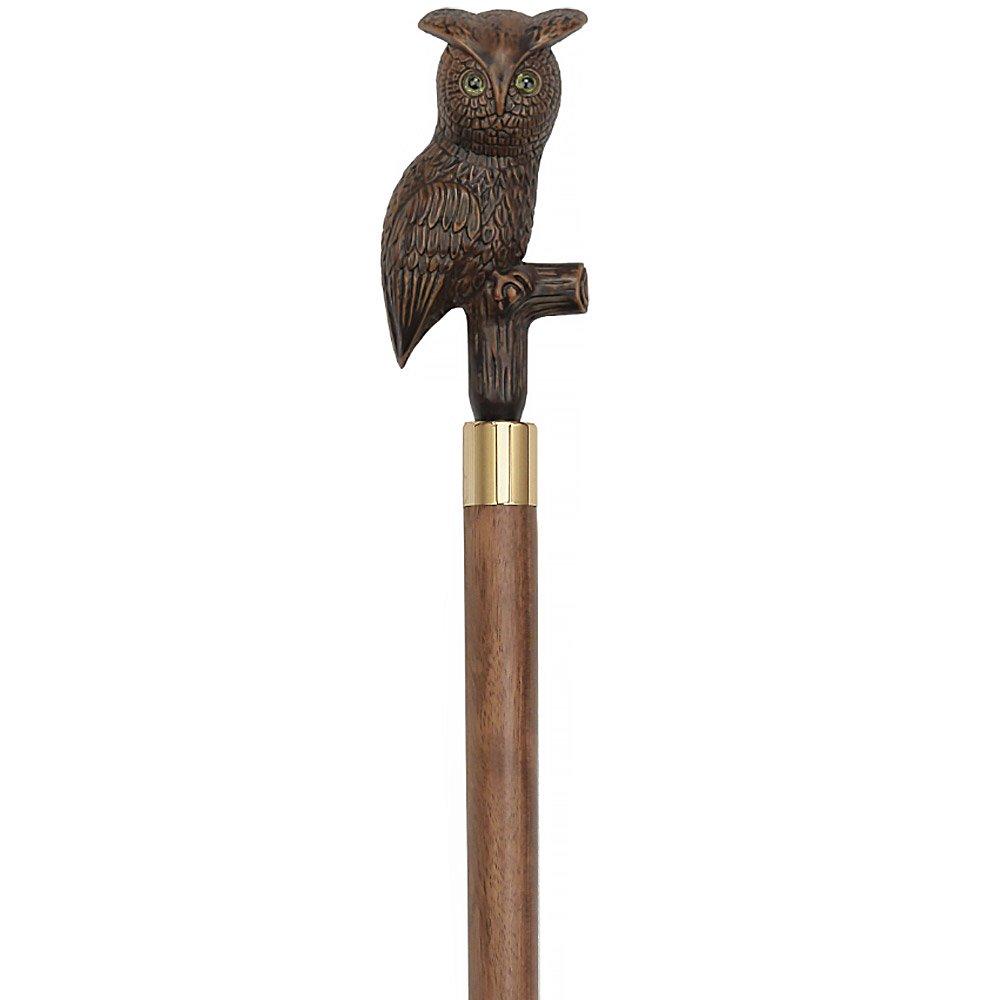 Comoys Brown Perched Owl Imitation Wood Handle Cane - Italian Handle w/Custom Shaft and Collar