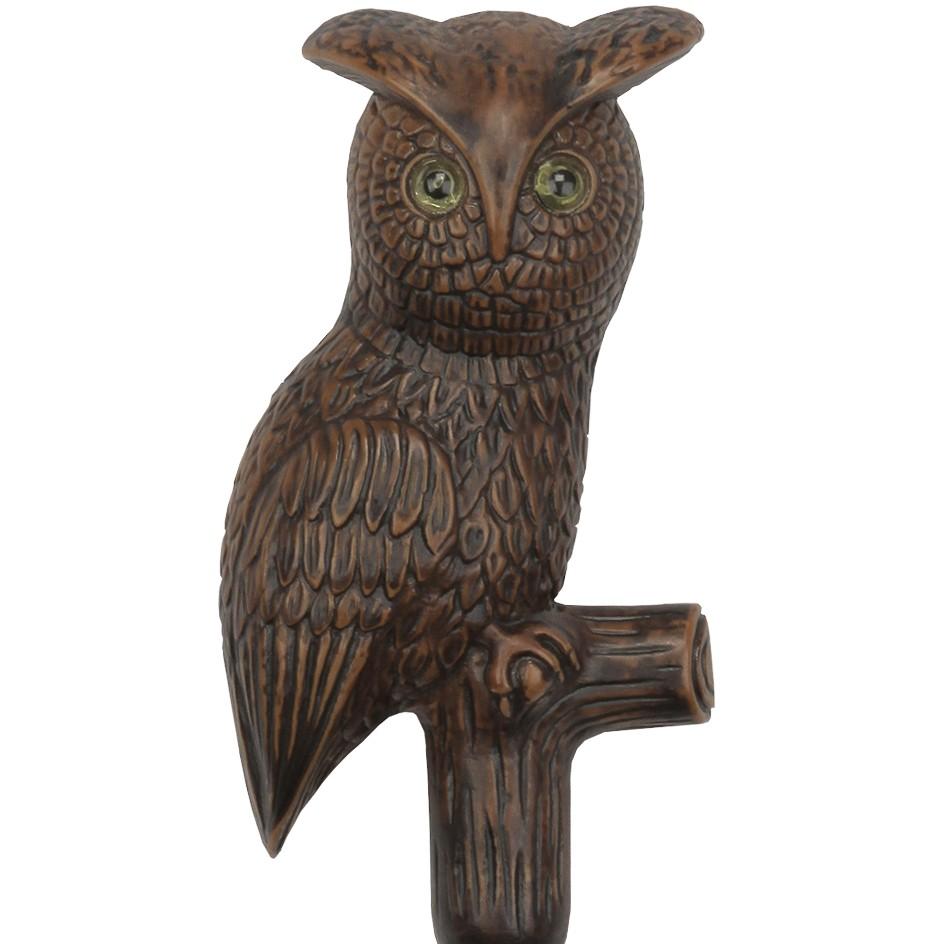 Comoys Brown Perched Owl Imitation Wood Handle Cane - Italian Handle w/Custom Shaft and Collar