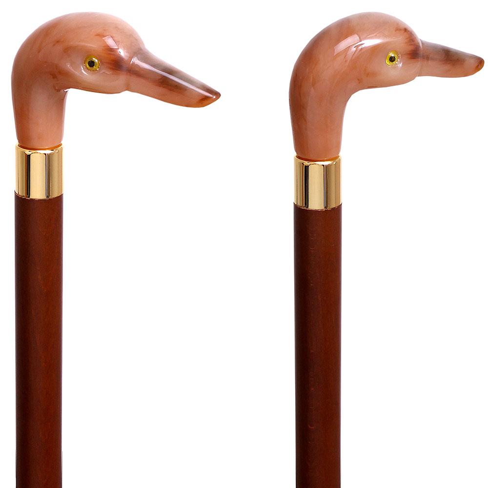 Comoys Fancy Duck Faux Rams Horn Handle Cane Italian Handle w/ Custom Shaft & Collar